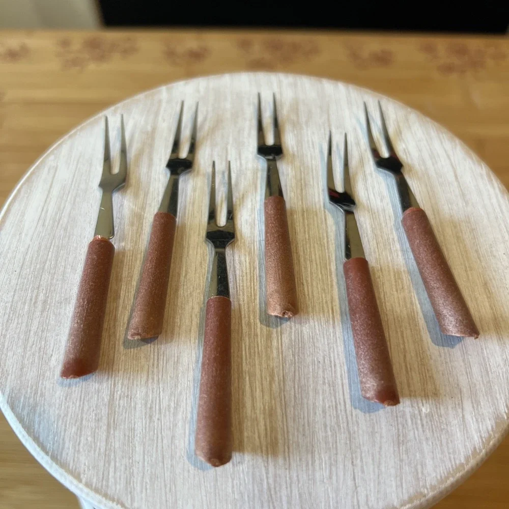 Vintage Stainless Steel Cocktail Forks Set  Mini Hors D'oeuvres Fork Set - Six‎